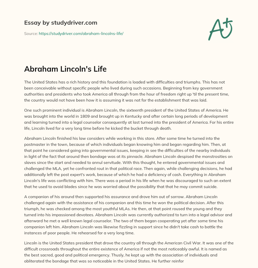 Abraham Lincoln’s Life essay