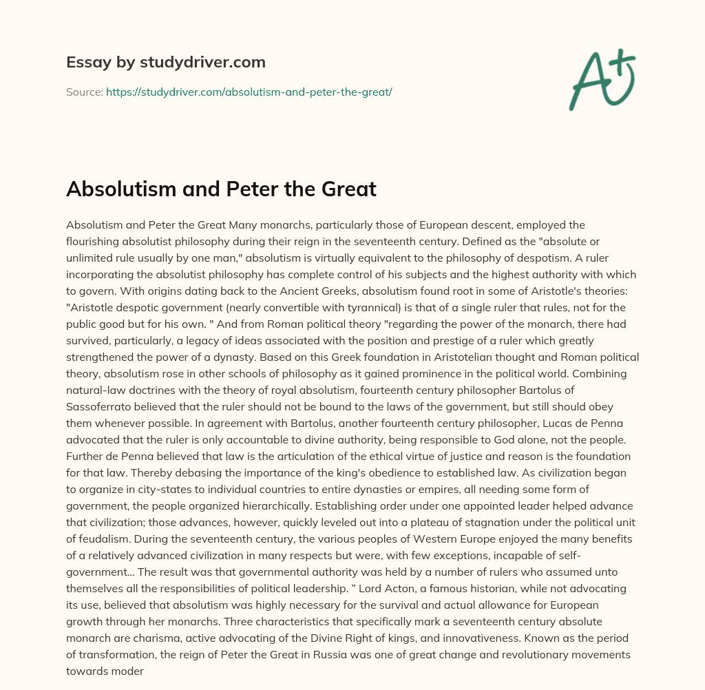 Absolutism and Peter the Great essay
