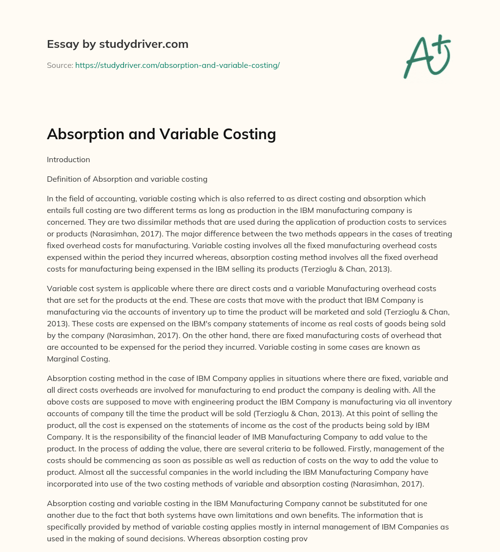 Absorption and Variable Costing essay