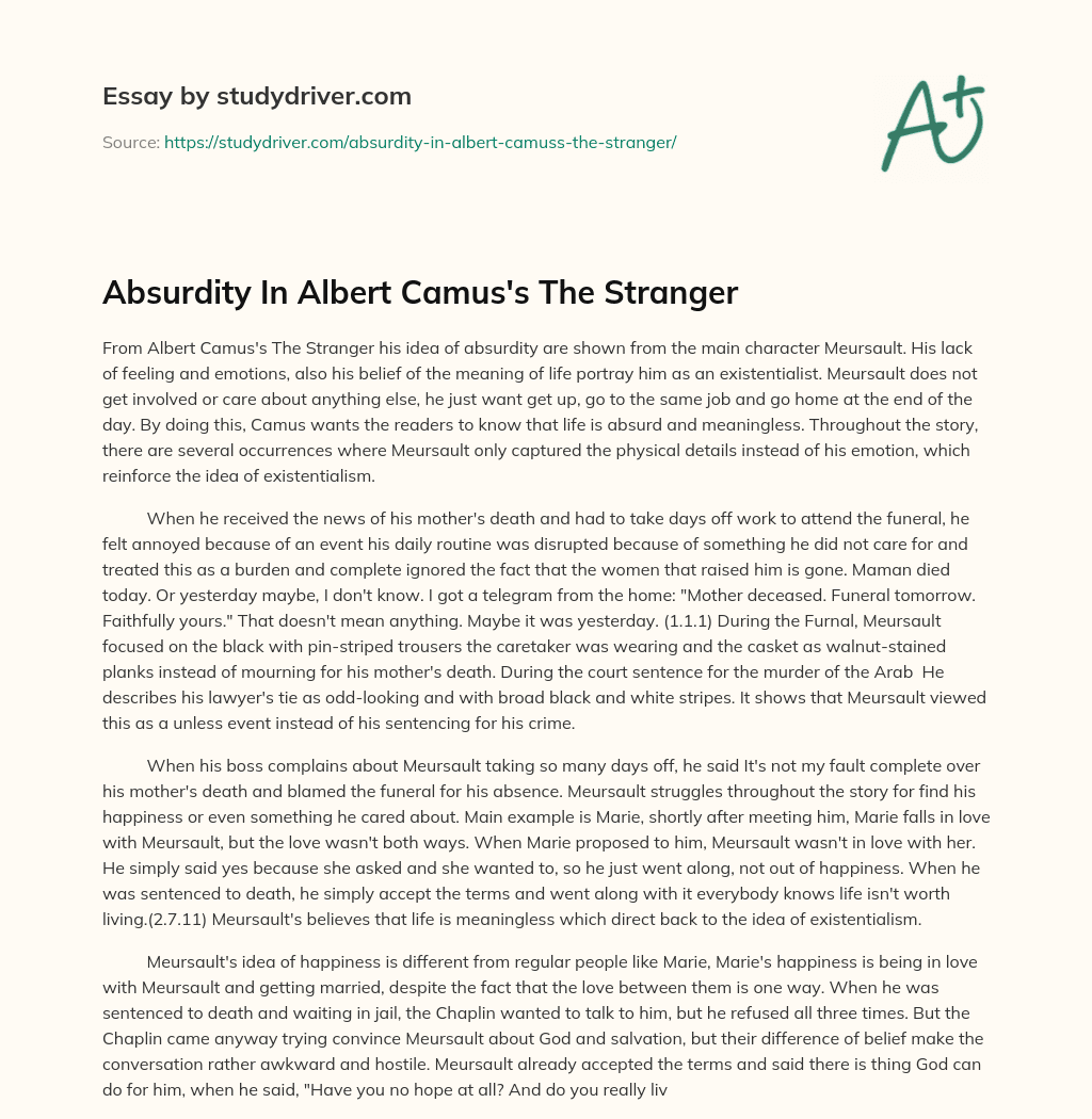 Absurdity in Albert Camus’s the Stranger essay