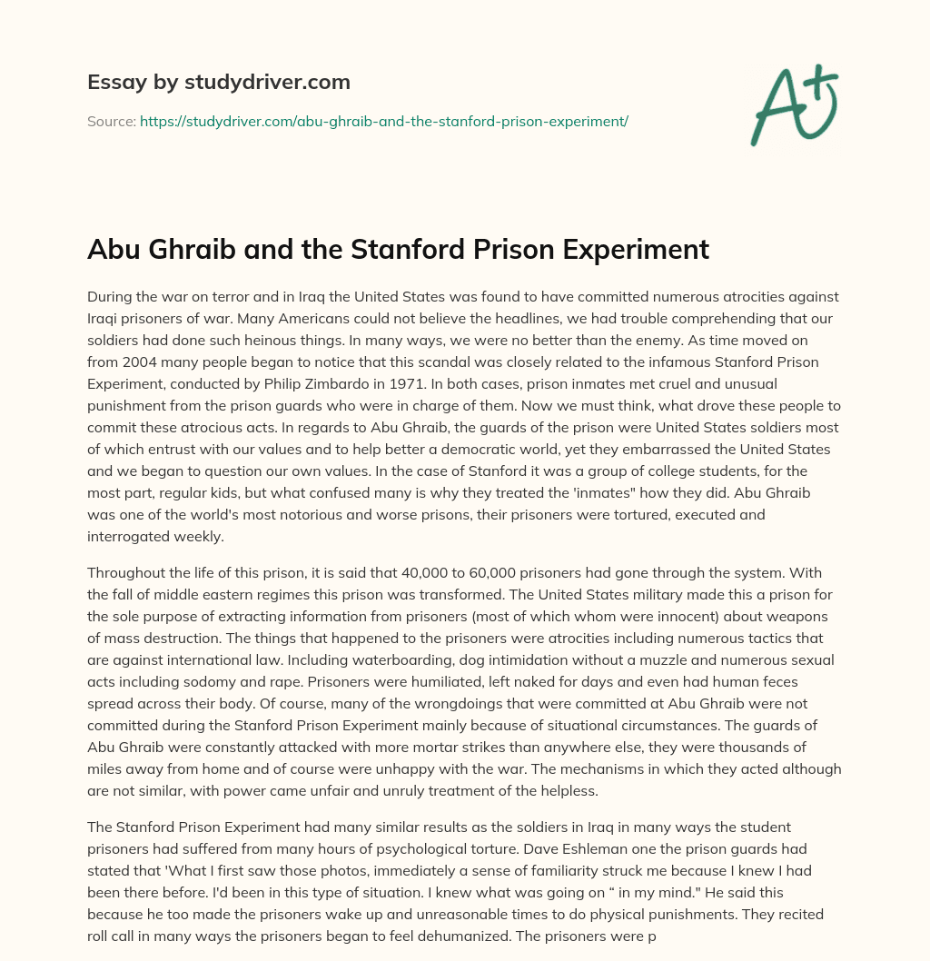Abu Ghraib and the Stanford Prison Experiment essay
