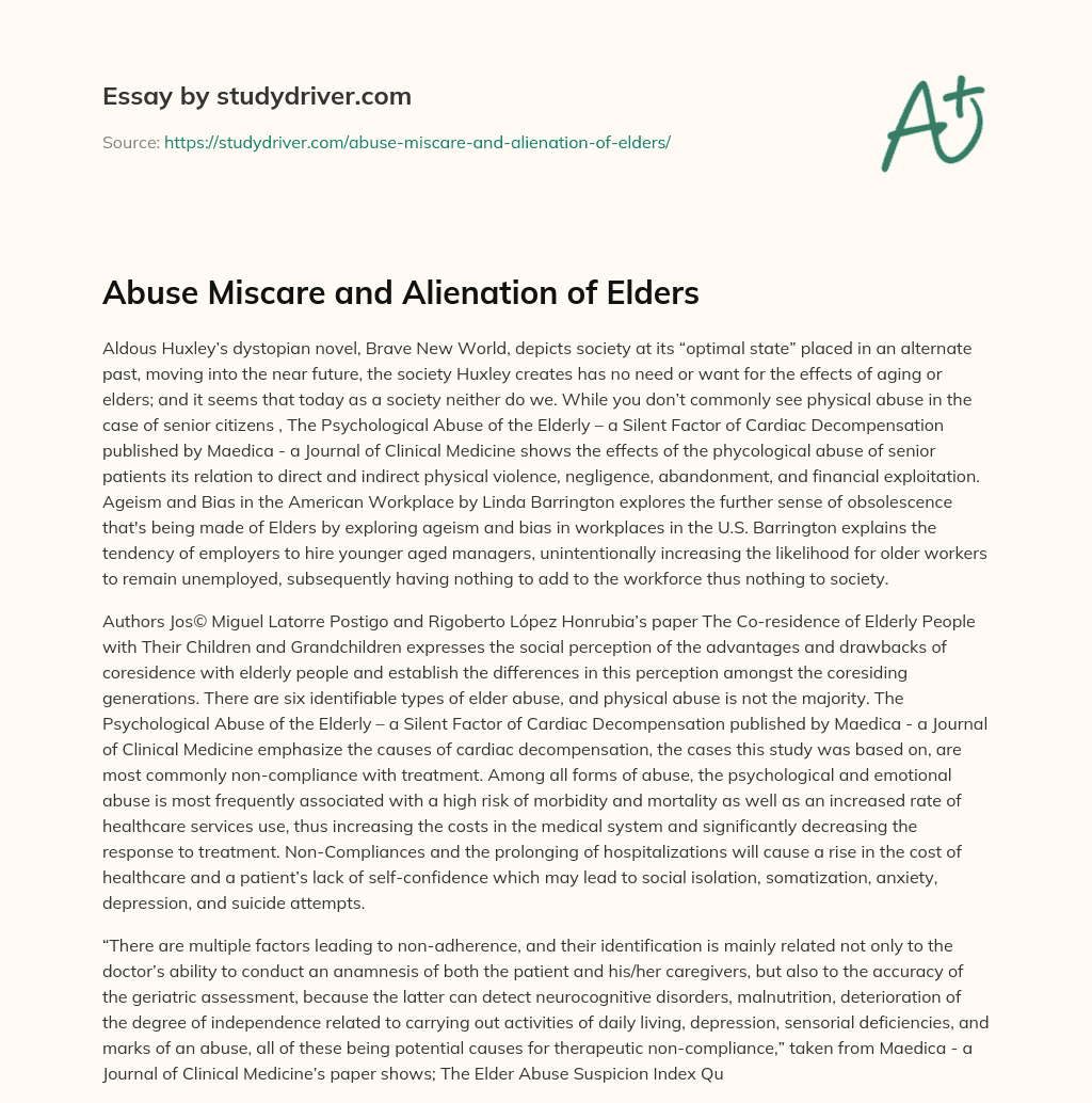 Abuse Miscare and Alienation of Elders essay