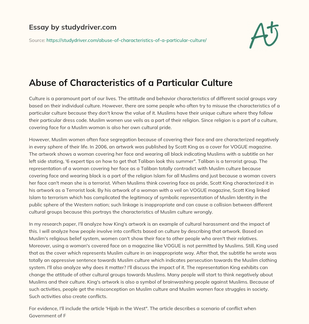 Abuse of Characteristics of a Particular Culture essay
