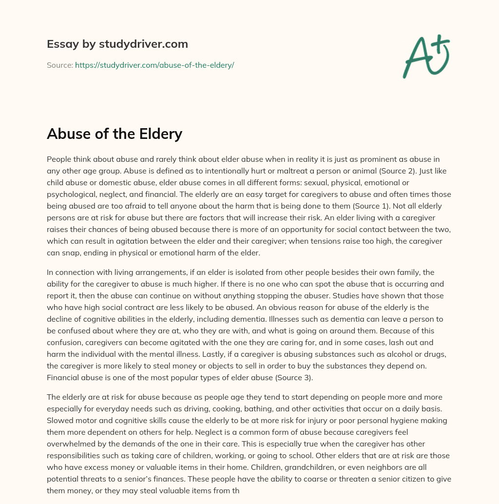 Abuse of the Eldery essay