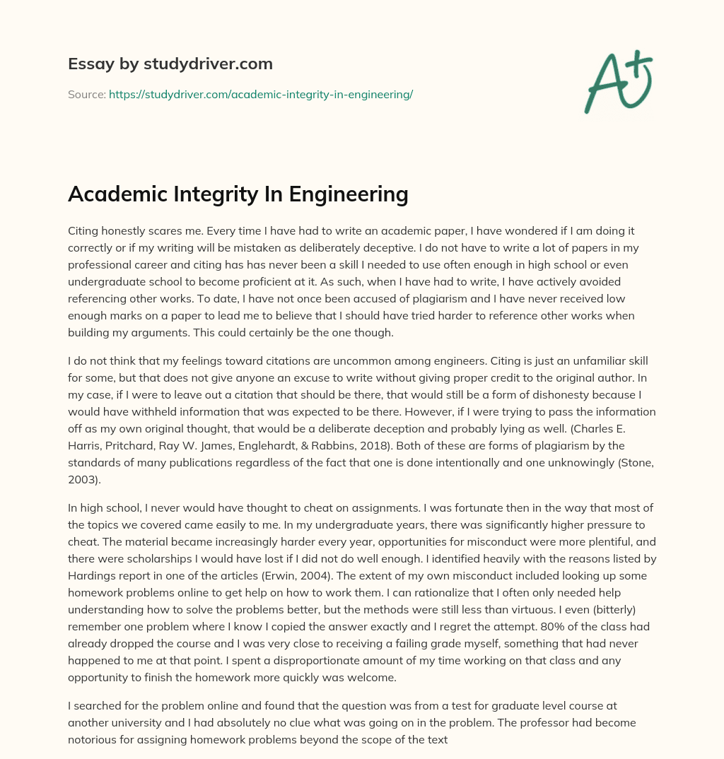 Academic Integrity in Engineering essay