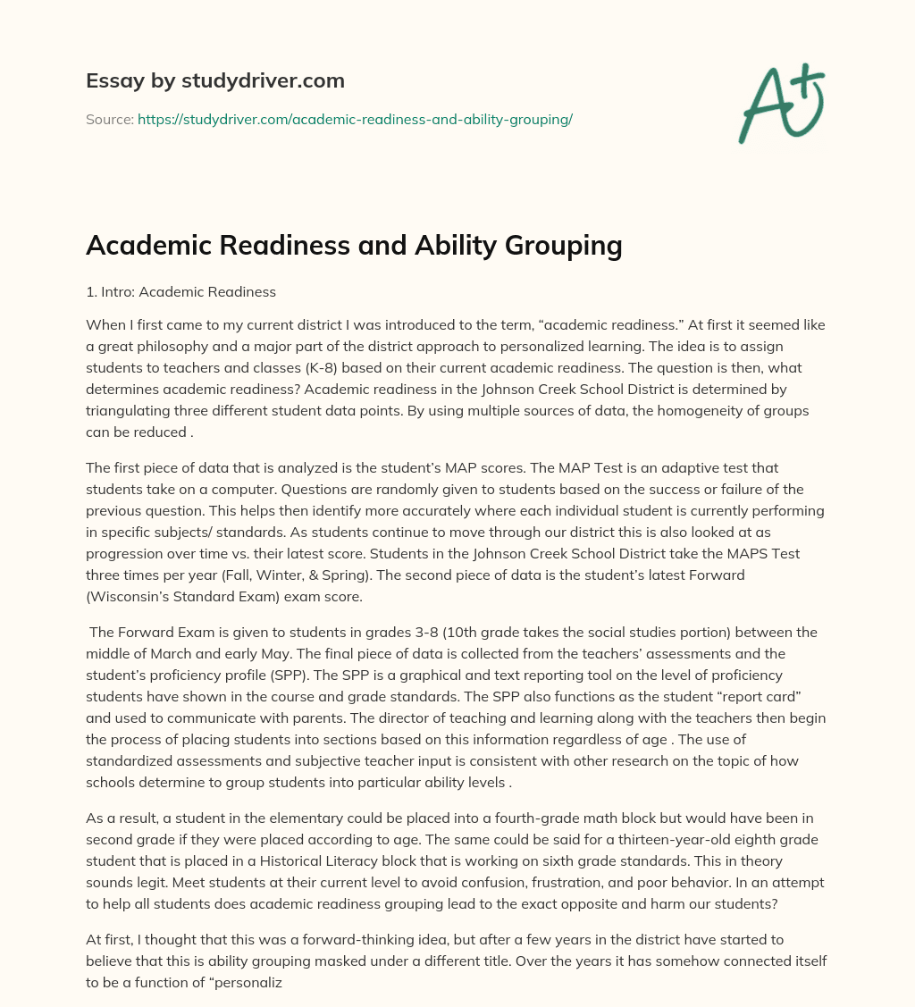 Academic Readiness and Ability Grouping essay