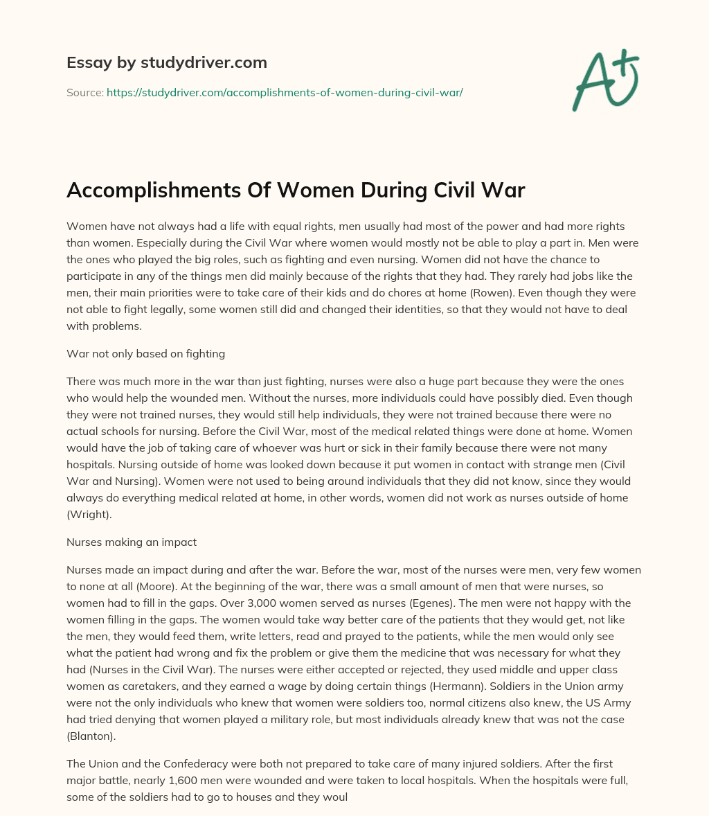 Accomplishments of Women during Civil War essay