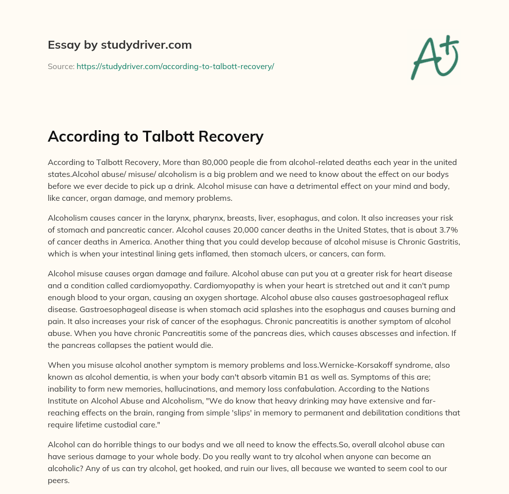 According to Talbott Recovery essay