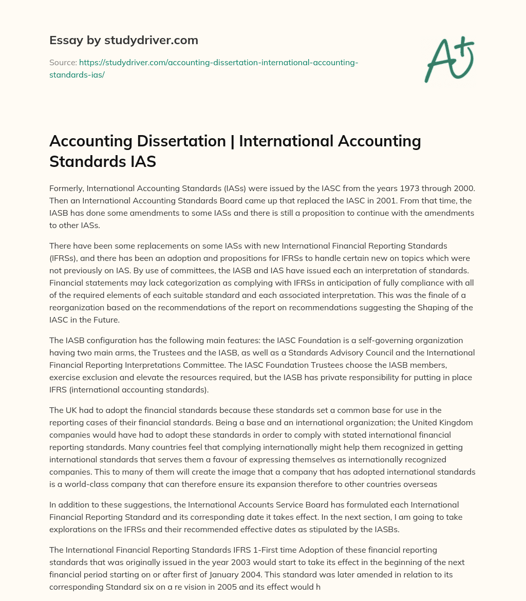 Accounting Dissertation | International Accounting Standards IAS essay