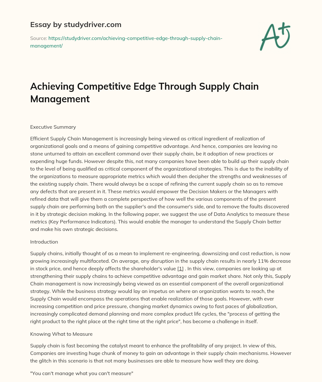 Achieving Competitive Edge through Supply Chain Management essay