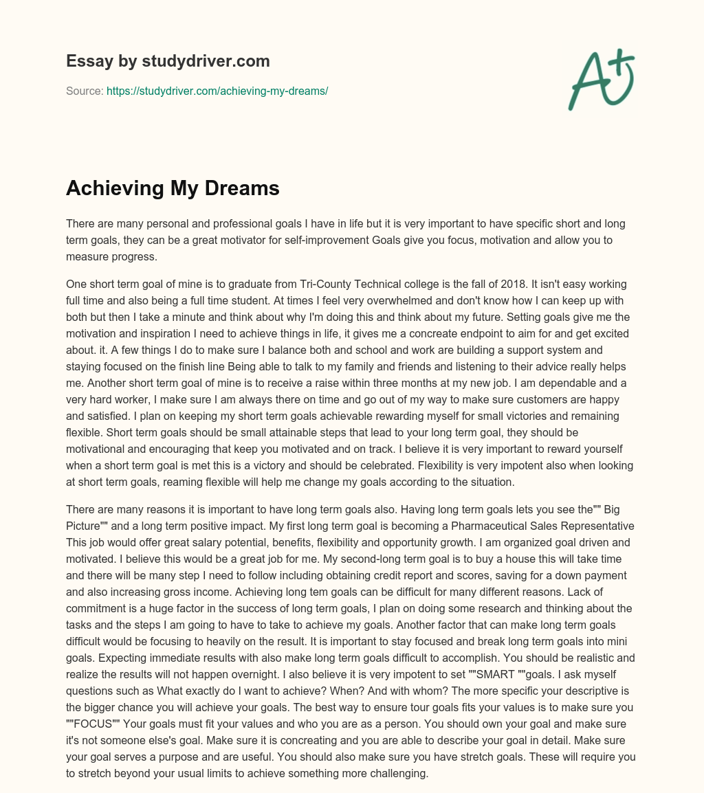 Achieving my Dreams essay