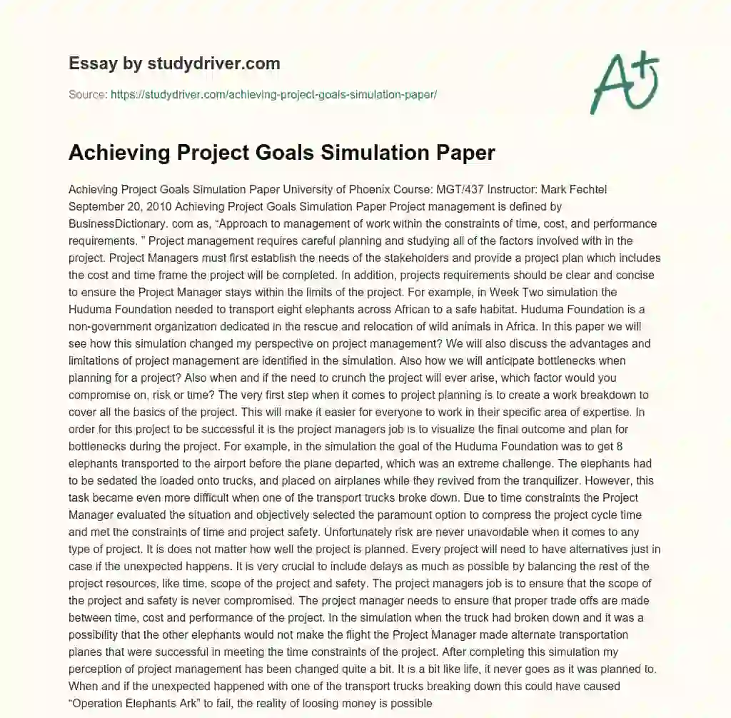 Achieving Project Goals Simulation Paper essay