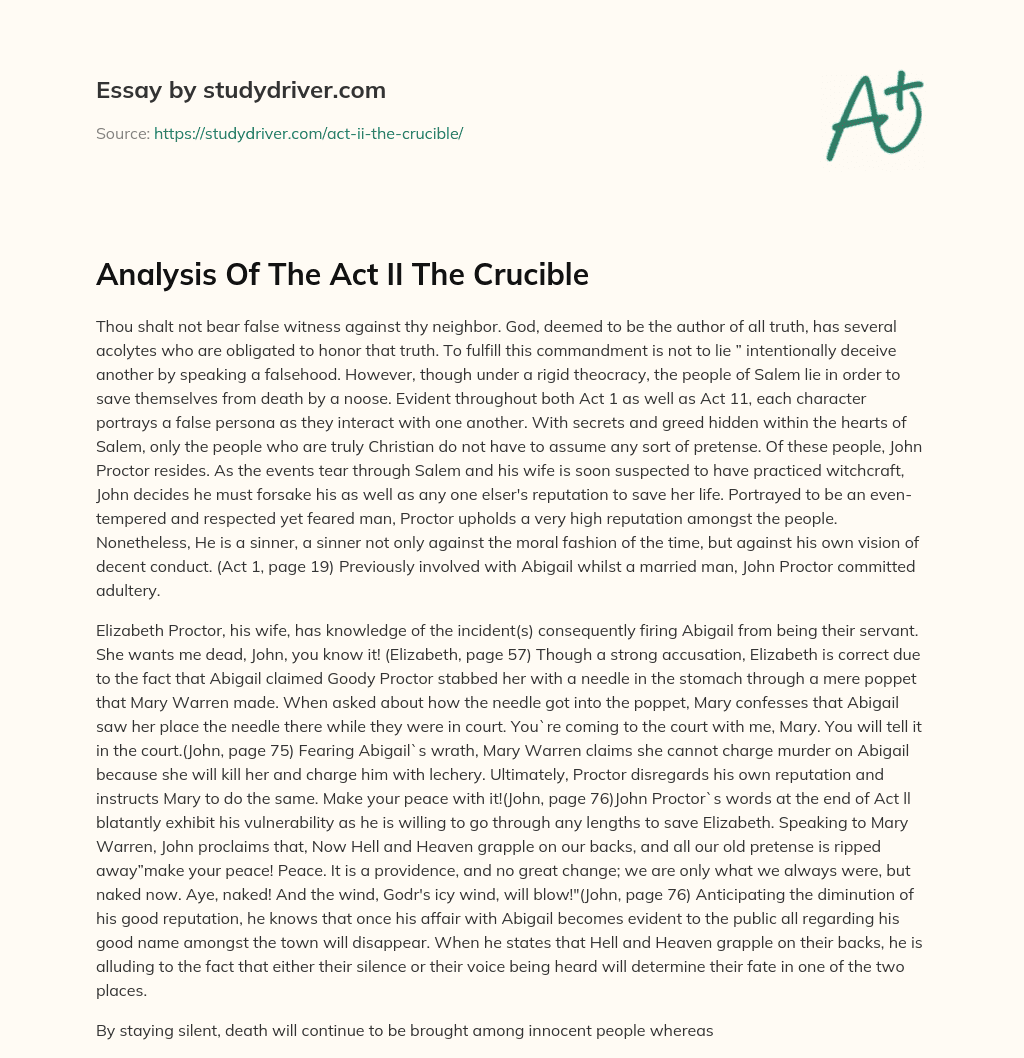 Analysis of the Act II the Crucible essay