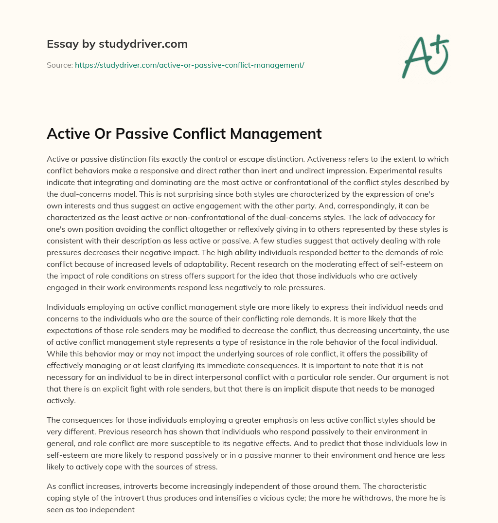 Active or Passive Conflict Management essay
