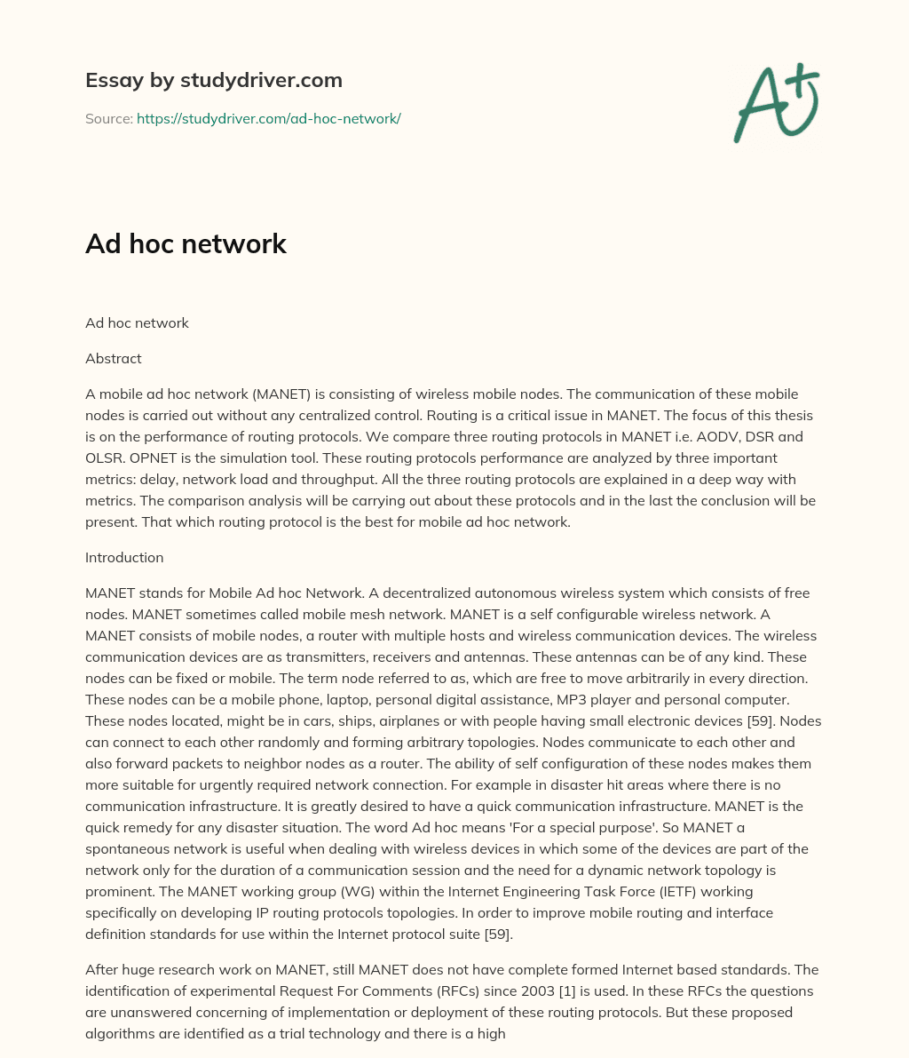 Ad Hoc Network essay