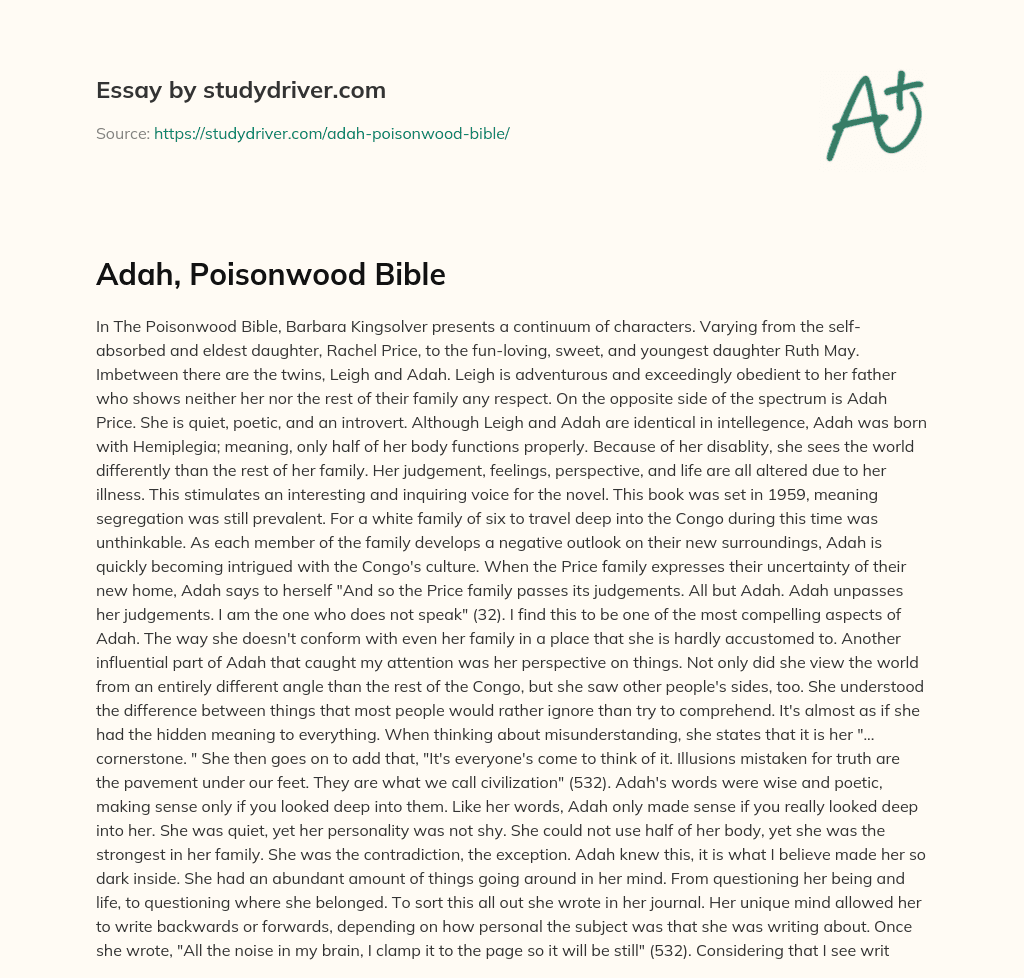 Adah, Poisonwood Bible essay