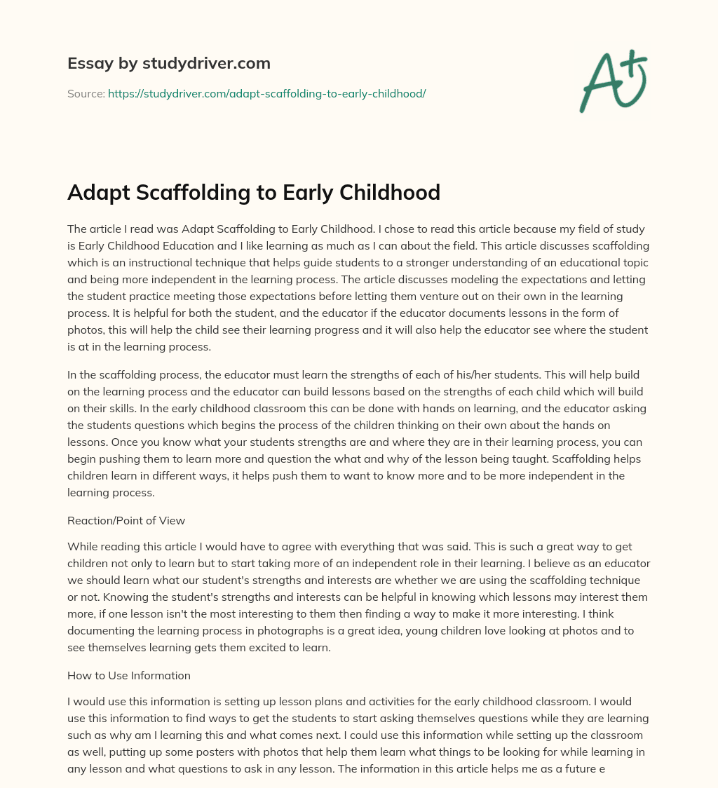 Adapt Scaffolding to Early Childhood essay