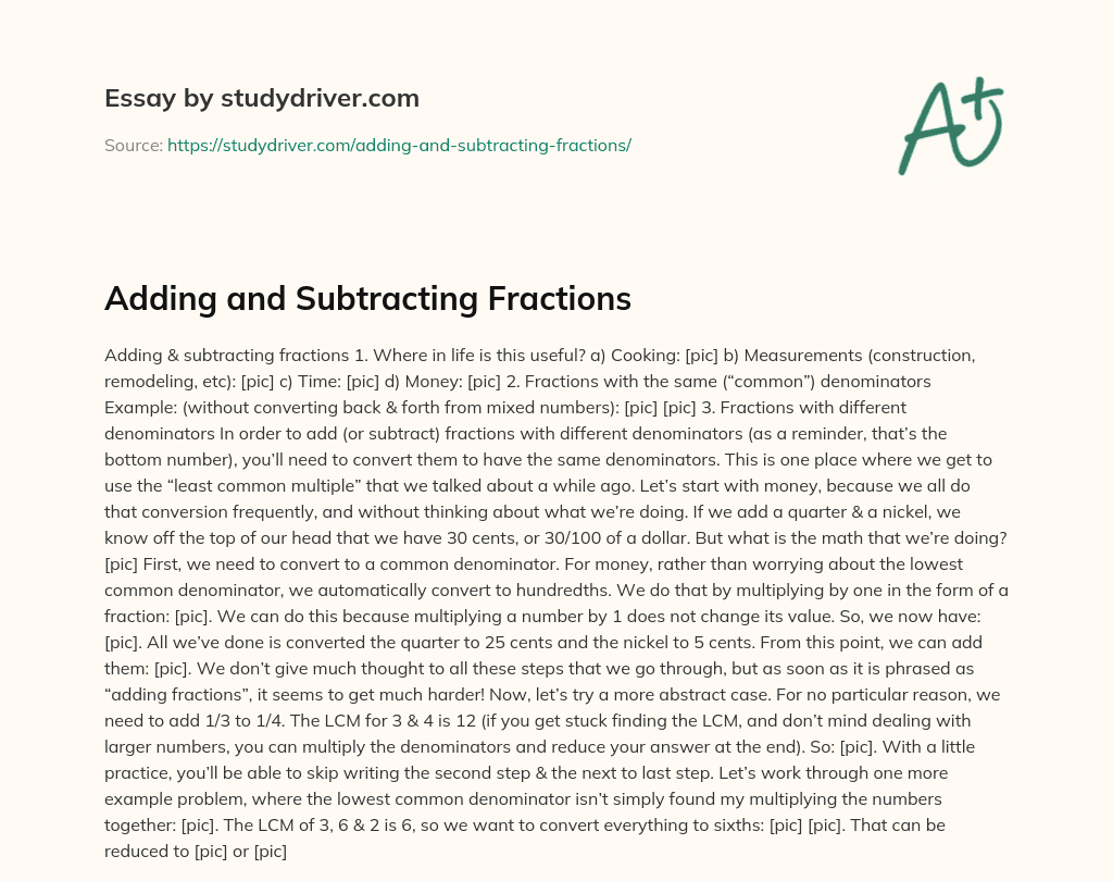 Adding and Subtracting Fractions essay