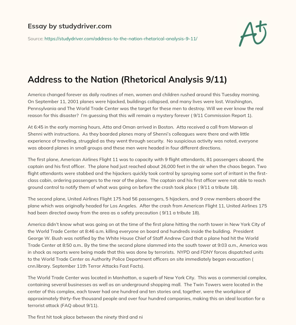 Address to the Nation (Rhetorical Analysis 9/11) essay