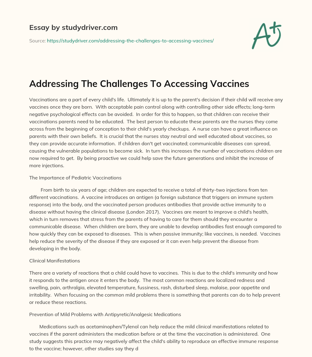 Addressing the Challenges to Accessing Vaccines essay