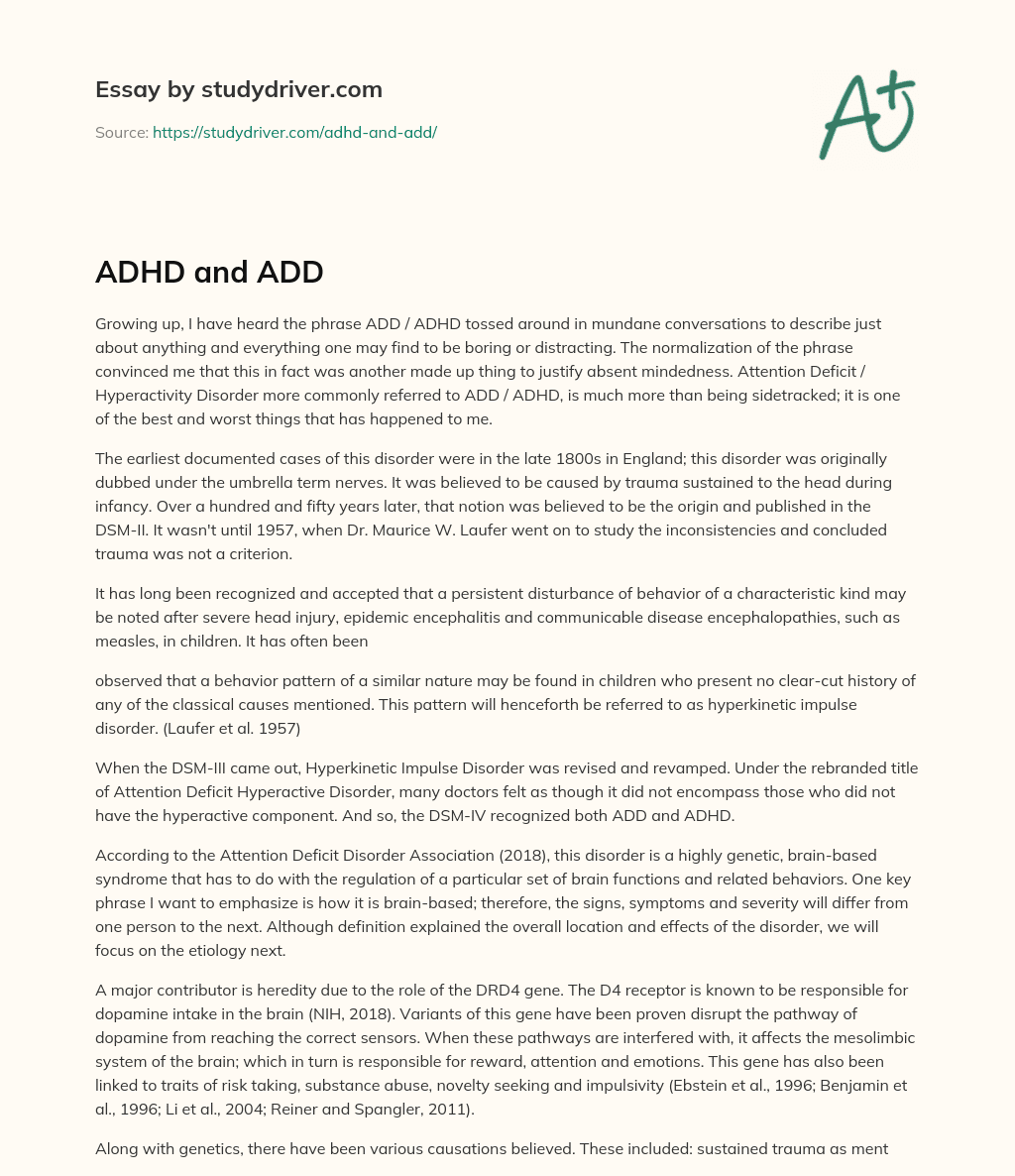 ADHD and ADD essay
