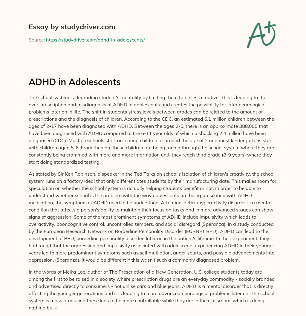 ADHD in Adolescents essay