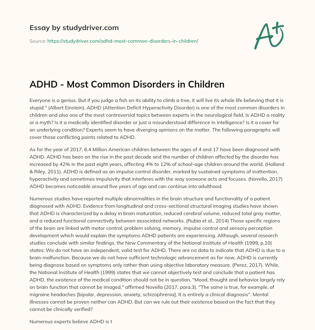 ADHD – most Common Disorders in Children essay
