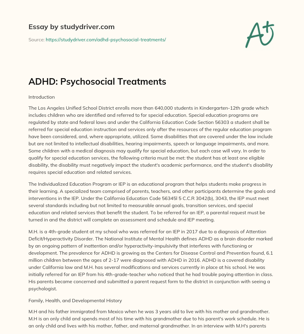 ADHD: Psychosocial Treatments essay