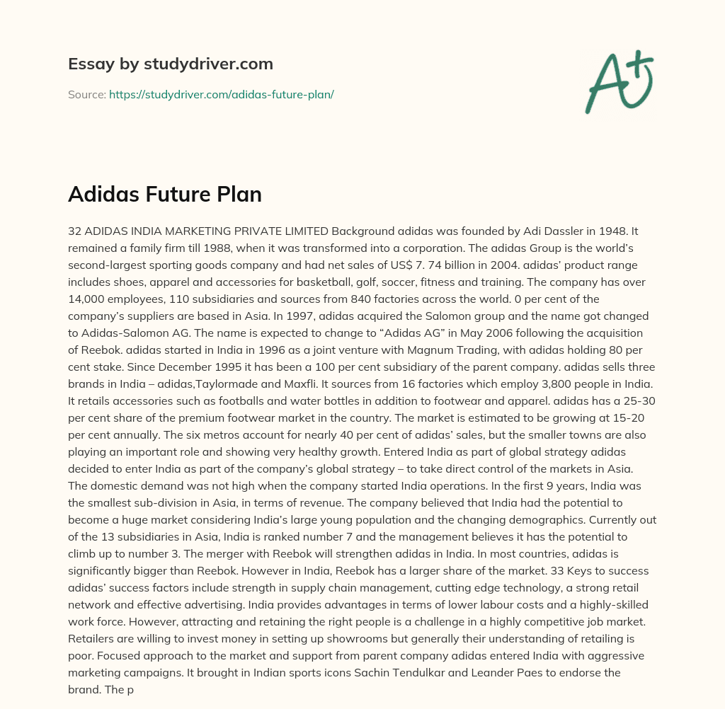 Adidas Future Plan essay