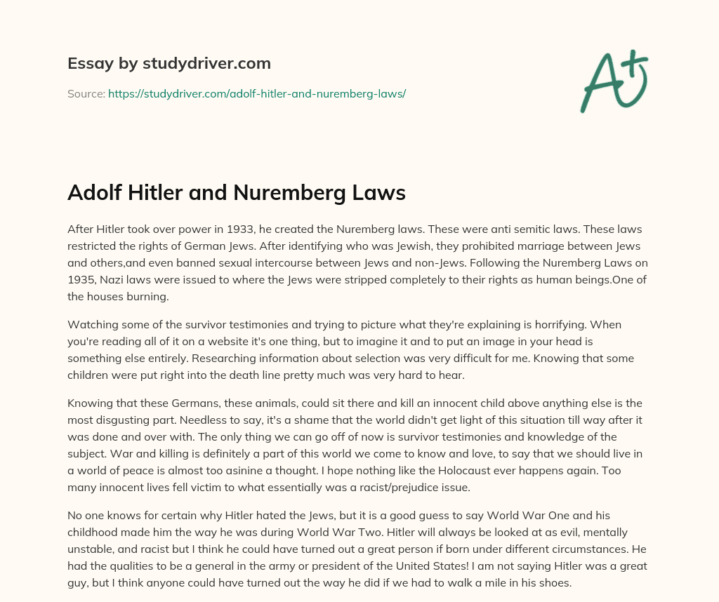 Adolf Hitler and Nuremberg Laws essay