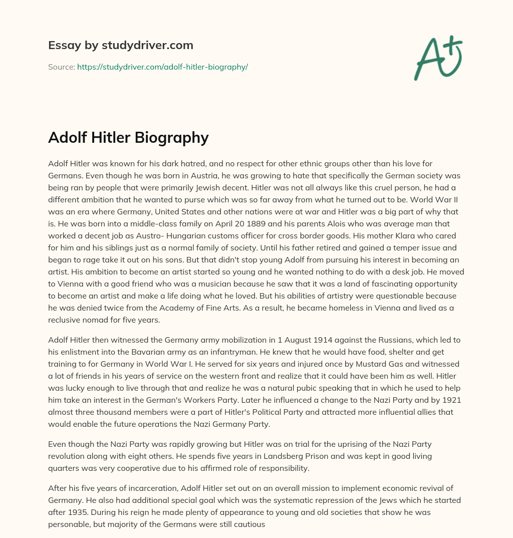 Adolf Hitler Biography essay