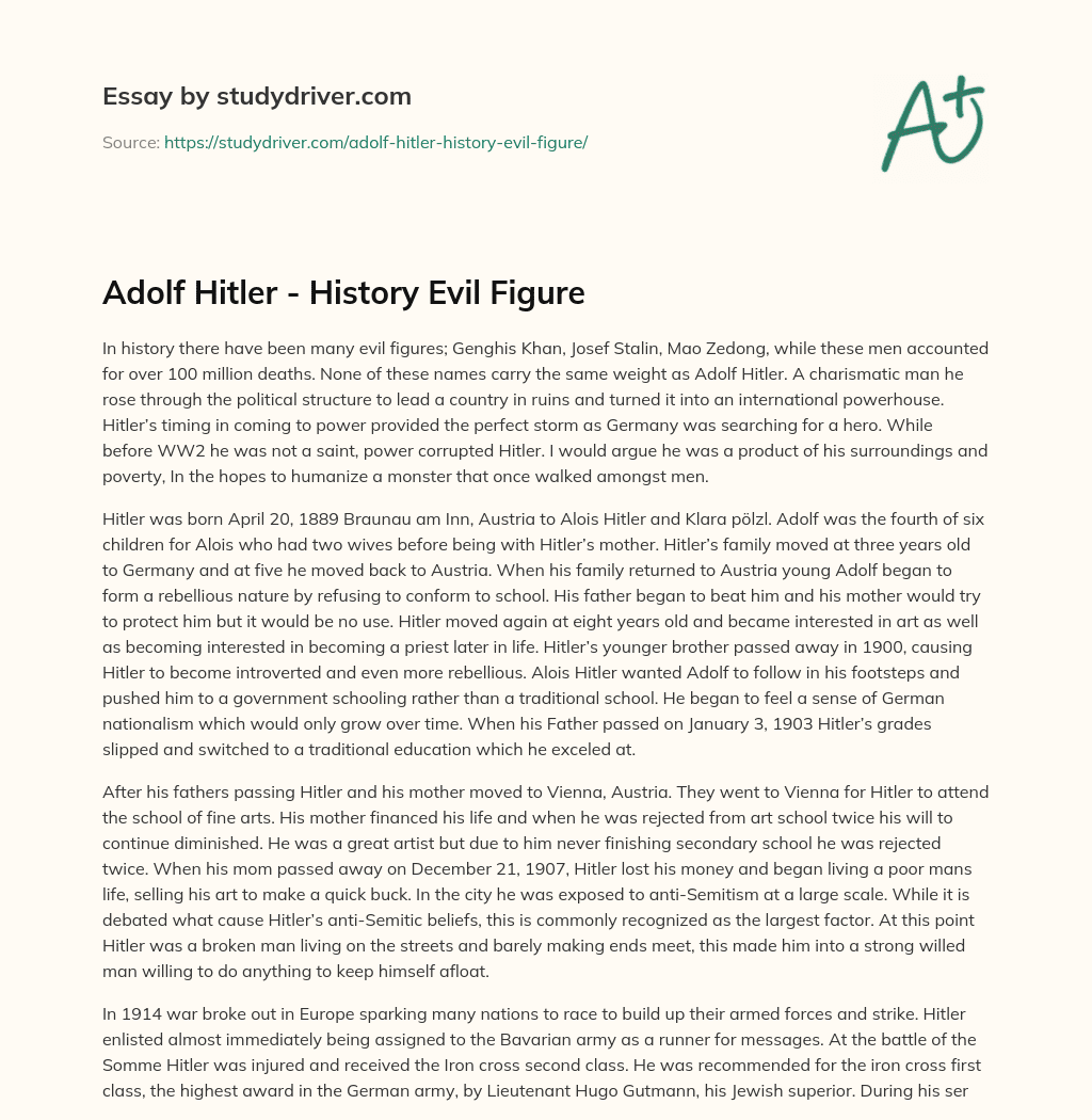 Adolf Hitler – History Evil Figure essay