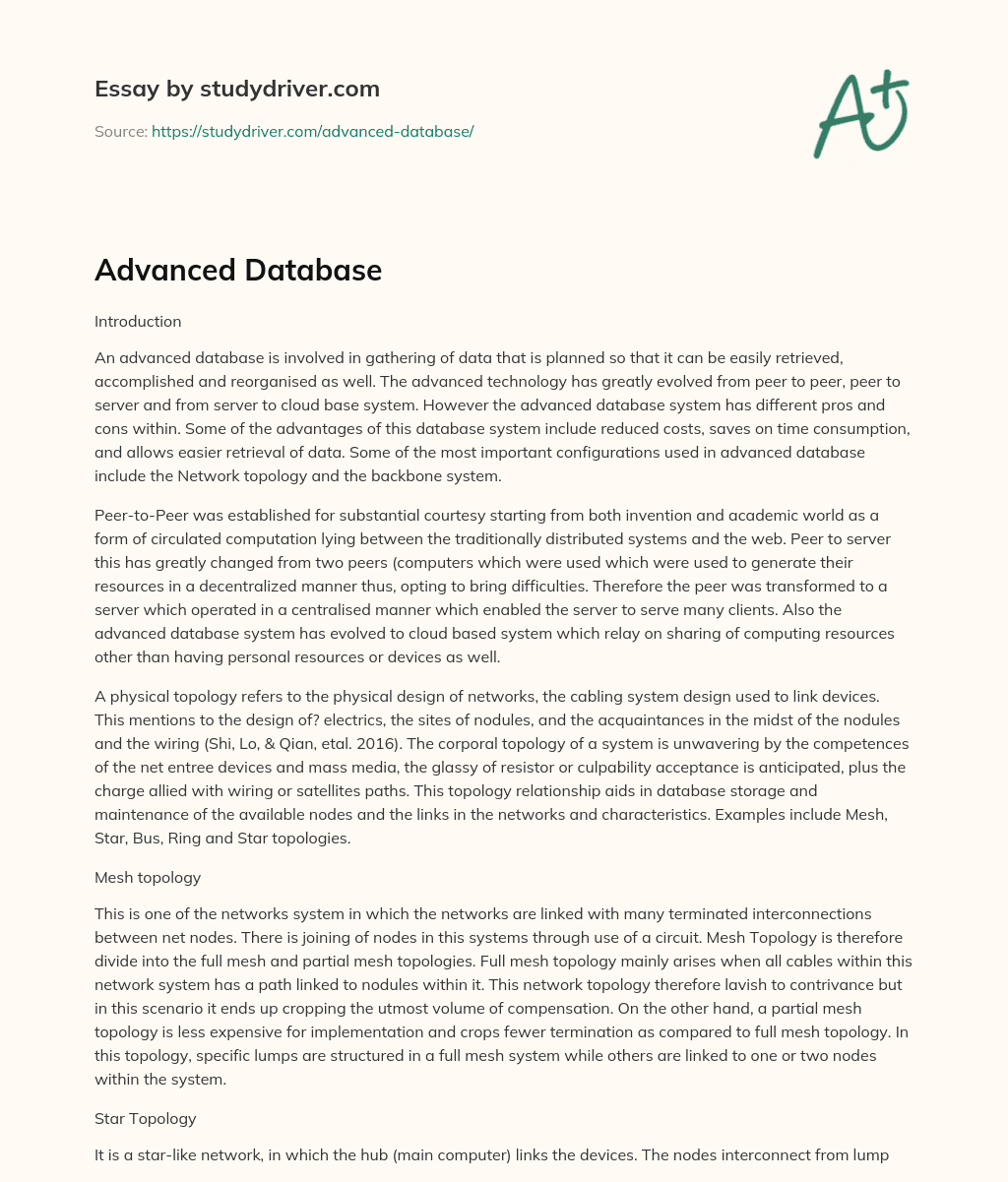 Advanced Database essay