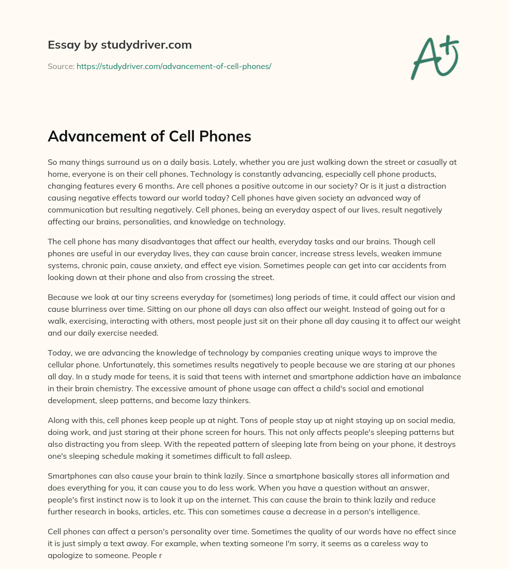 Advancement of Cell Phones essay