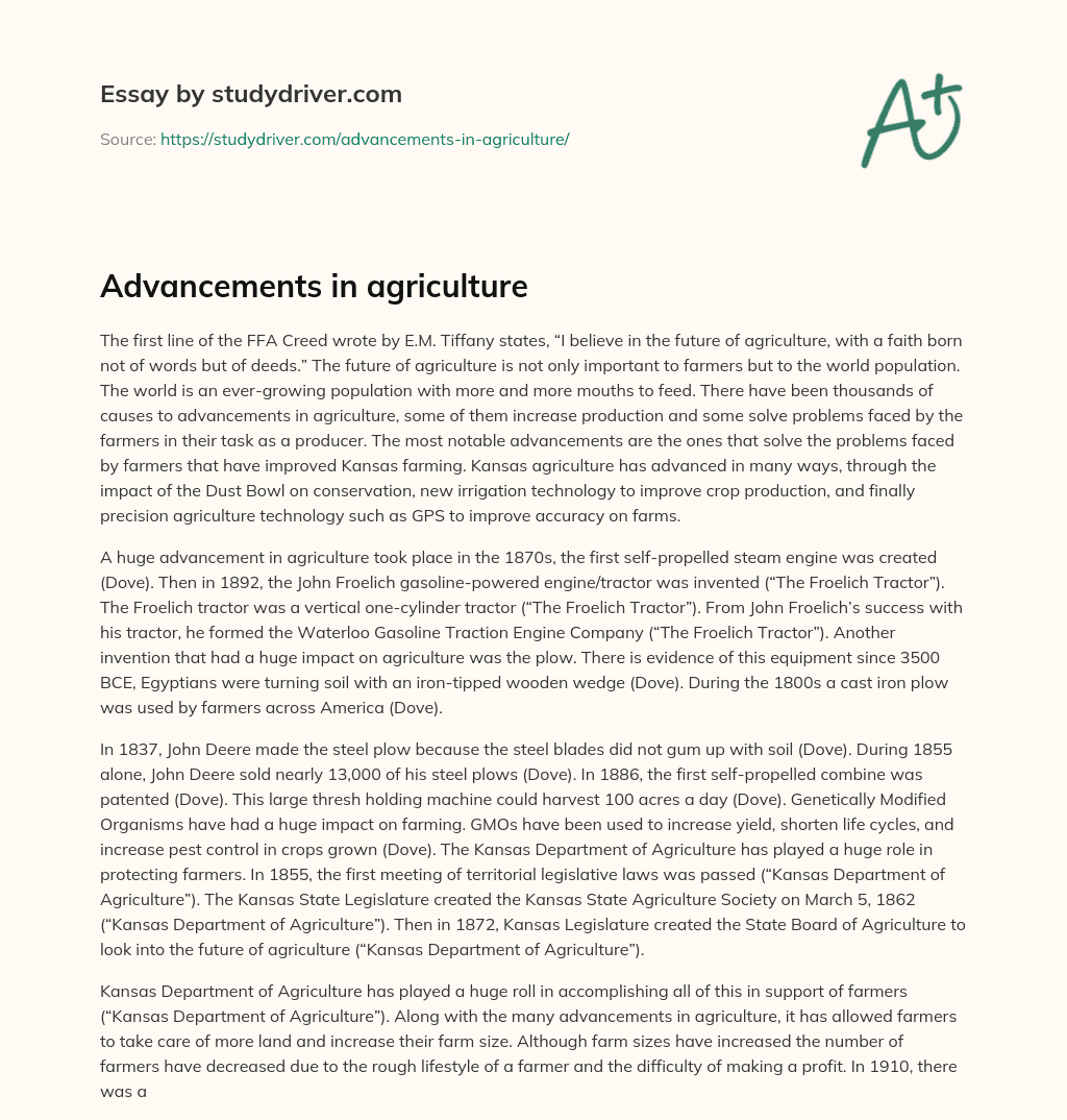 Advancements in Agriculture essay