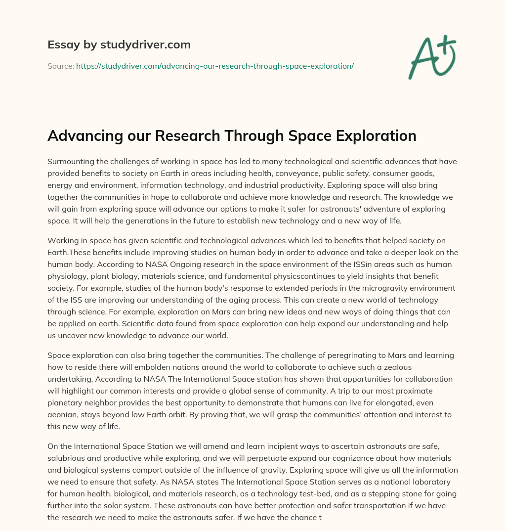 Advancing our Research through Space Exploration essay