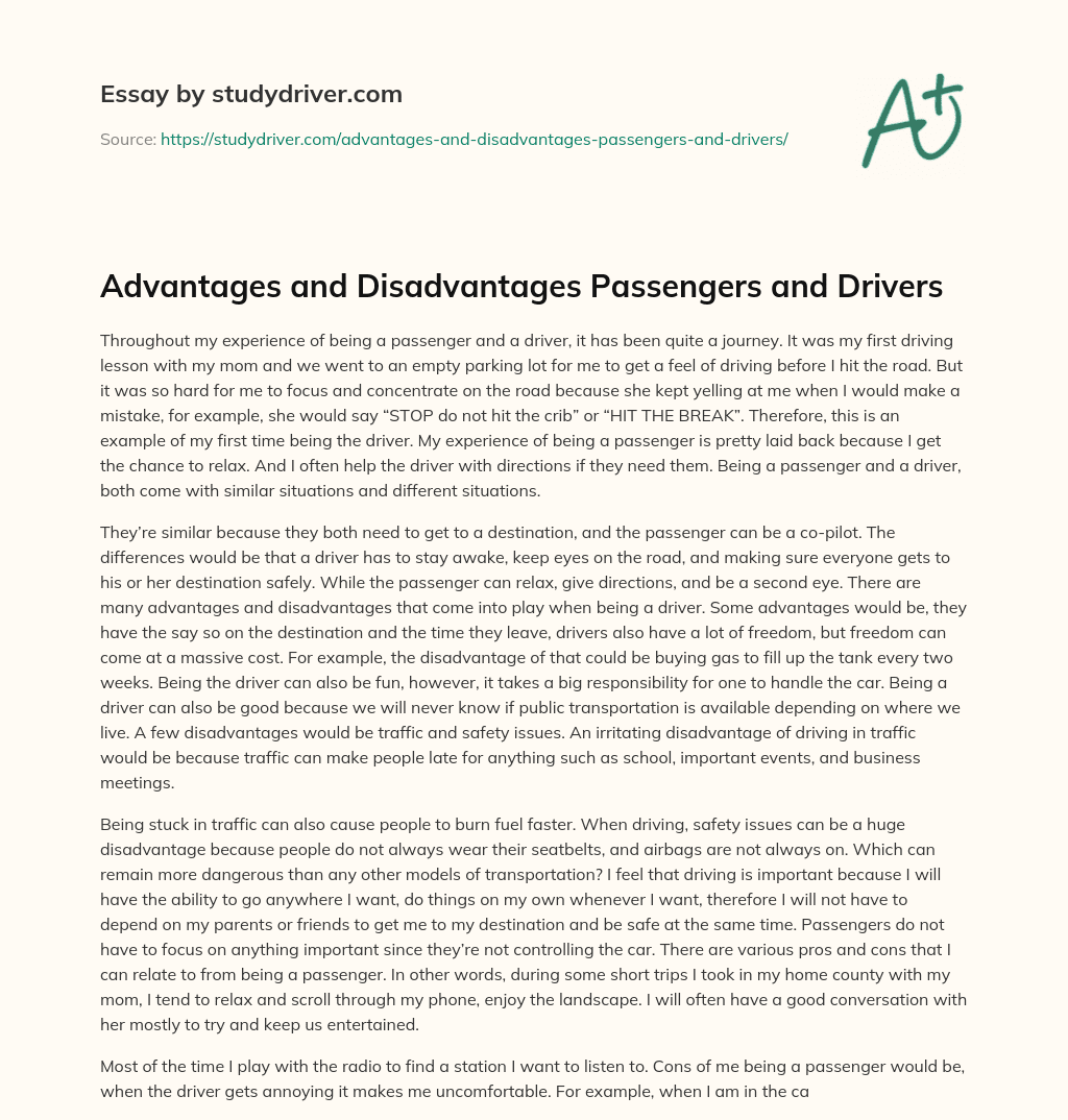 Advantages and Disadvantages Passengers and Drivers essay