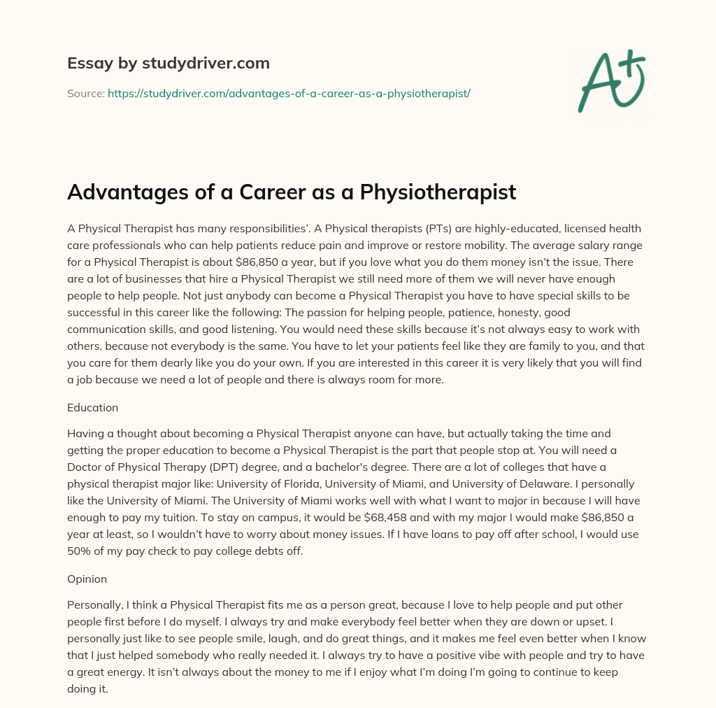 Advantages of a Career as a Physiotherapist essay