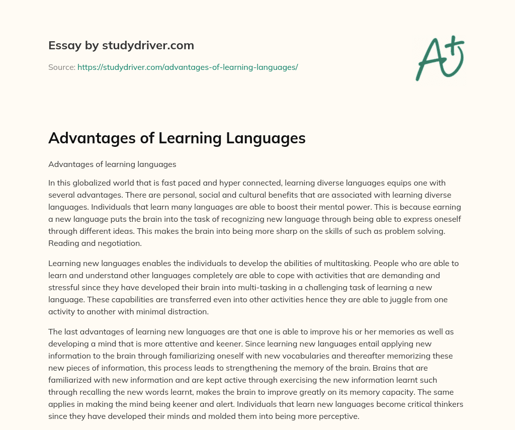 Advantages of  Learning Languages essay