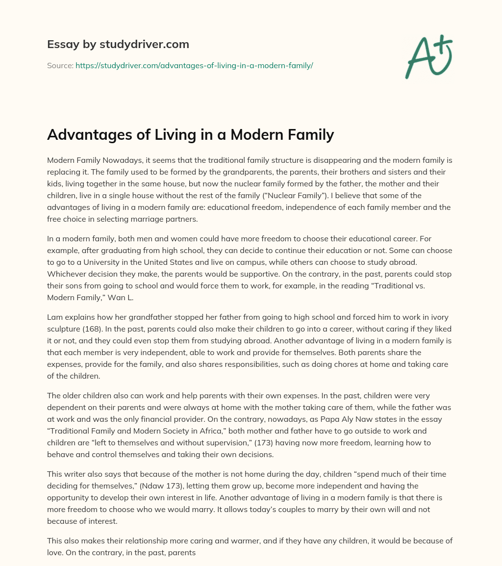 Advantages of Living in a Modern Family essay