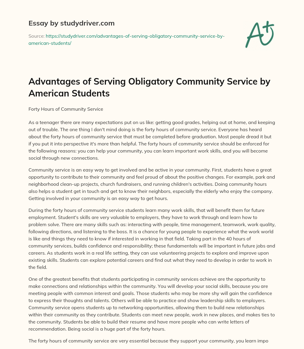 Advantages of Serving Obligatory Community Service by American Students essay