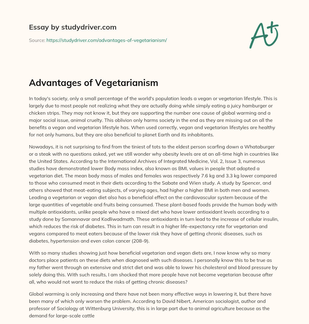 Advantages of Vegetarianism essay