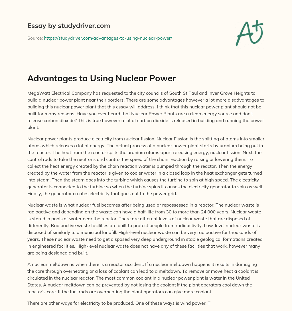 Advantages to Using Nuclear Power essay