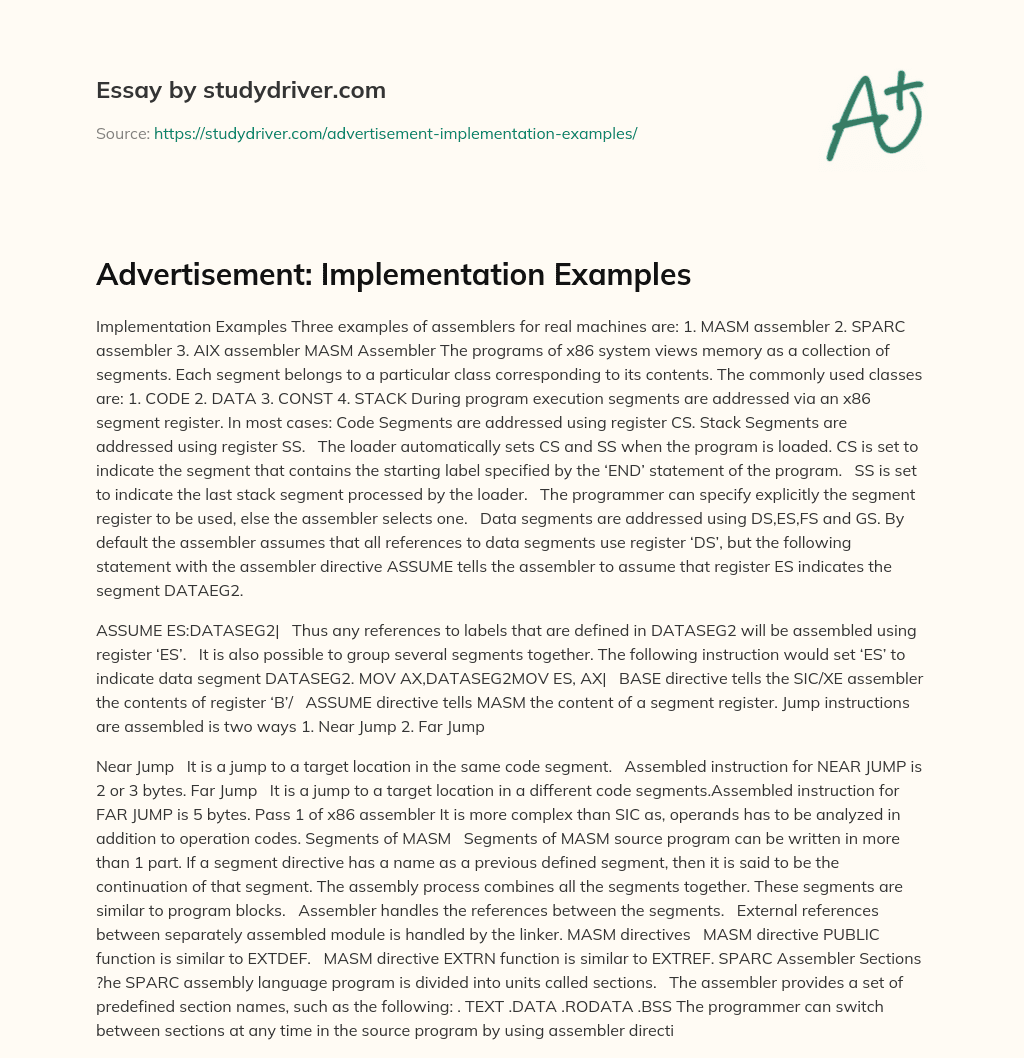 Advertisement: Implementation Examples essay