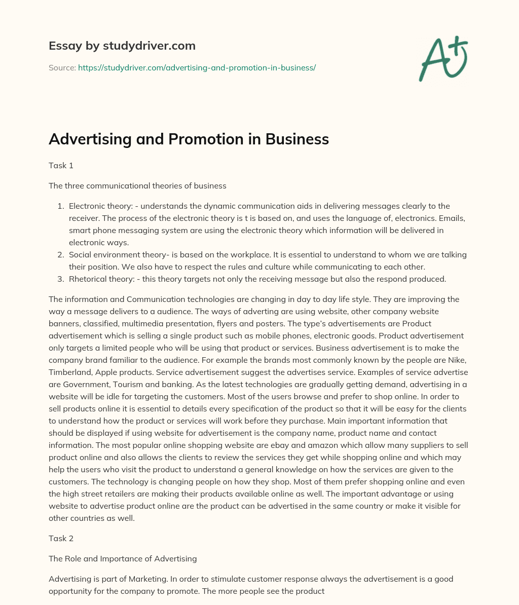 Advertising and Promotion in Business essay
