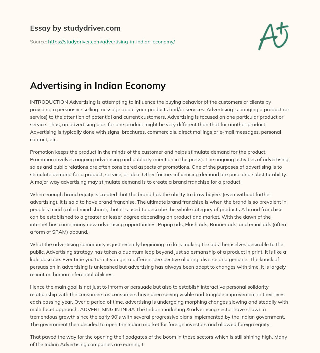 Advertising in Indian Economy essay