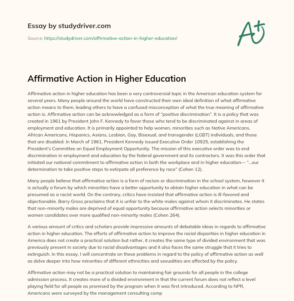 Affirmative Action in Higher Education essay