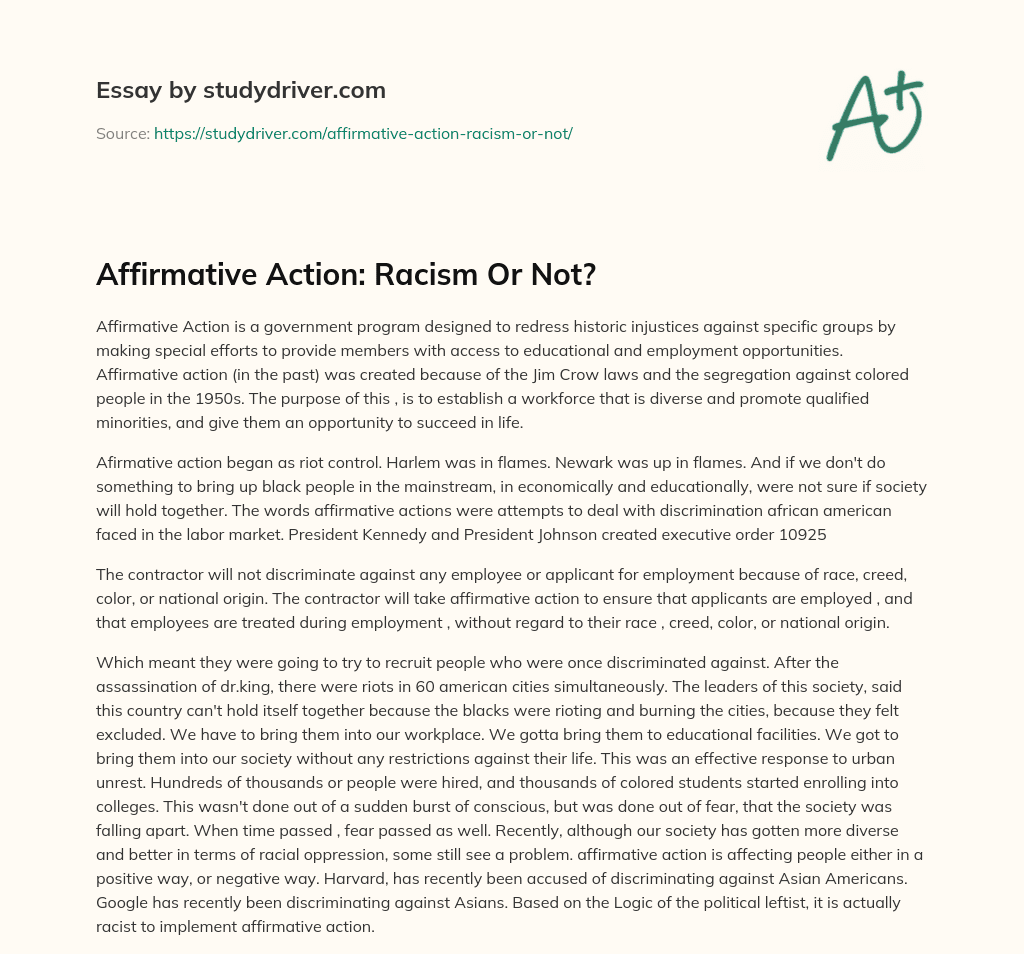 Affirmative Action: Racism or Not? essay