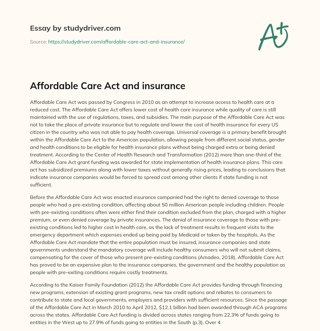 Affordable Care Act and Insurance essay