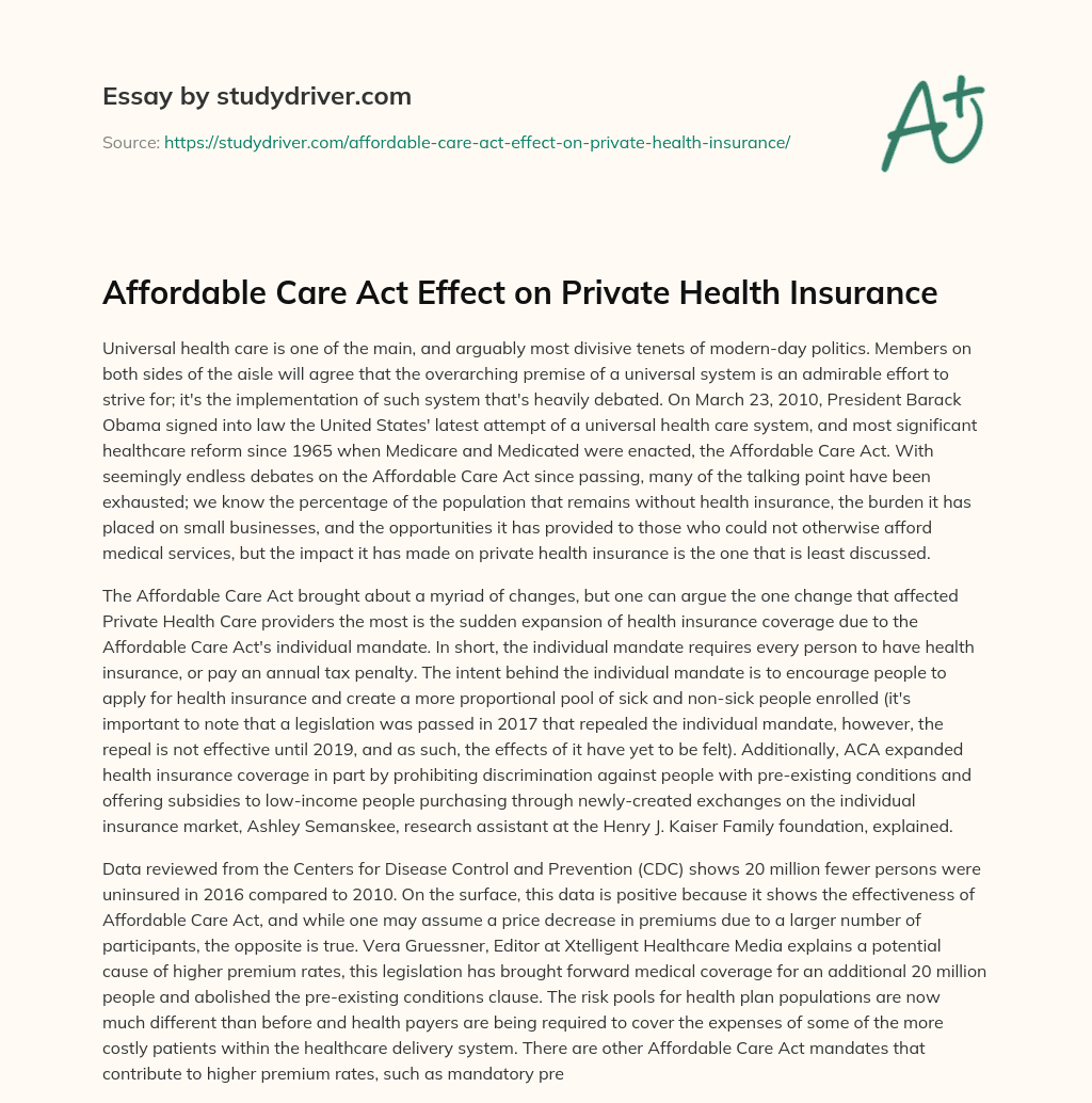 Affordable Care Act Effect on Private Health Insurance essay